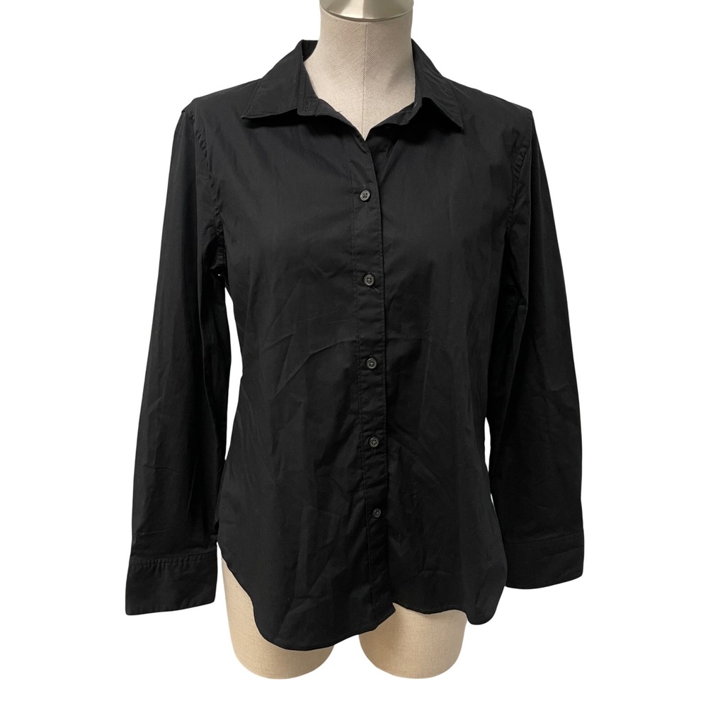 J.Crew Button Down Shirt Womens 10 Slim Black Re-Imagined Cotton Stretch